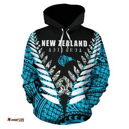 New Zealand Aotearoa Silver Fern Hoodie Blue Vline Version