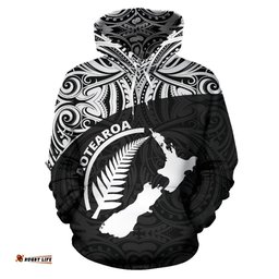 Aotearoa Rugby With Map And Silver Fern Hoodie
