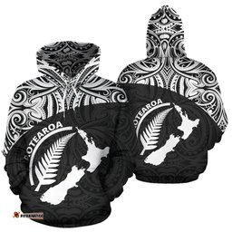 Aotearoa Rugby With Map And Silver Fern Hoodie