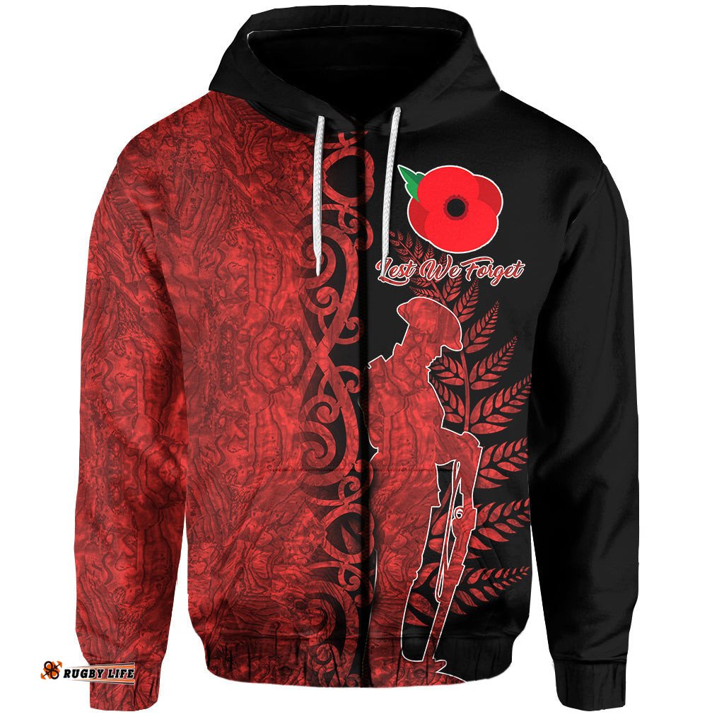 anzac new zealnds zip hoodie maori red papua shell
