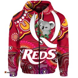 custom personalised queensland reds aboriginal zip hoodie koala indigenous vibes