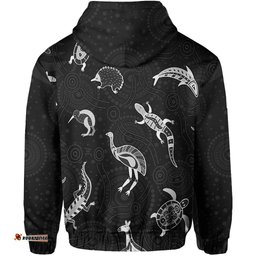 aboriginal art zip hoodie animals australia version black