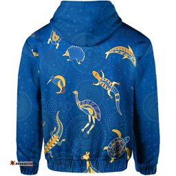 aboriginal art zip hoodie animals australia version blue