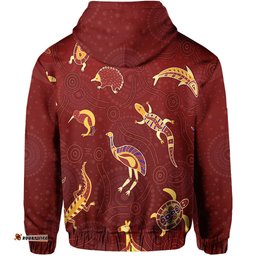 aboriginal art zip hoodie animals australia version maroon