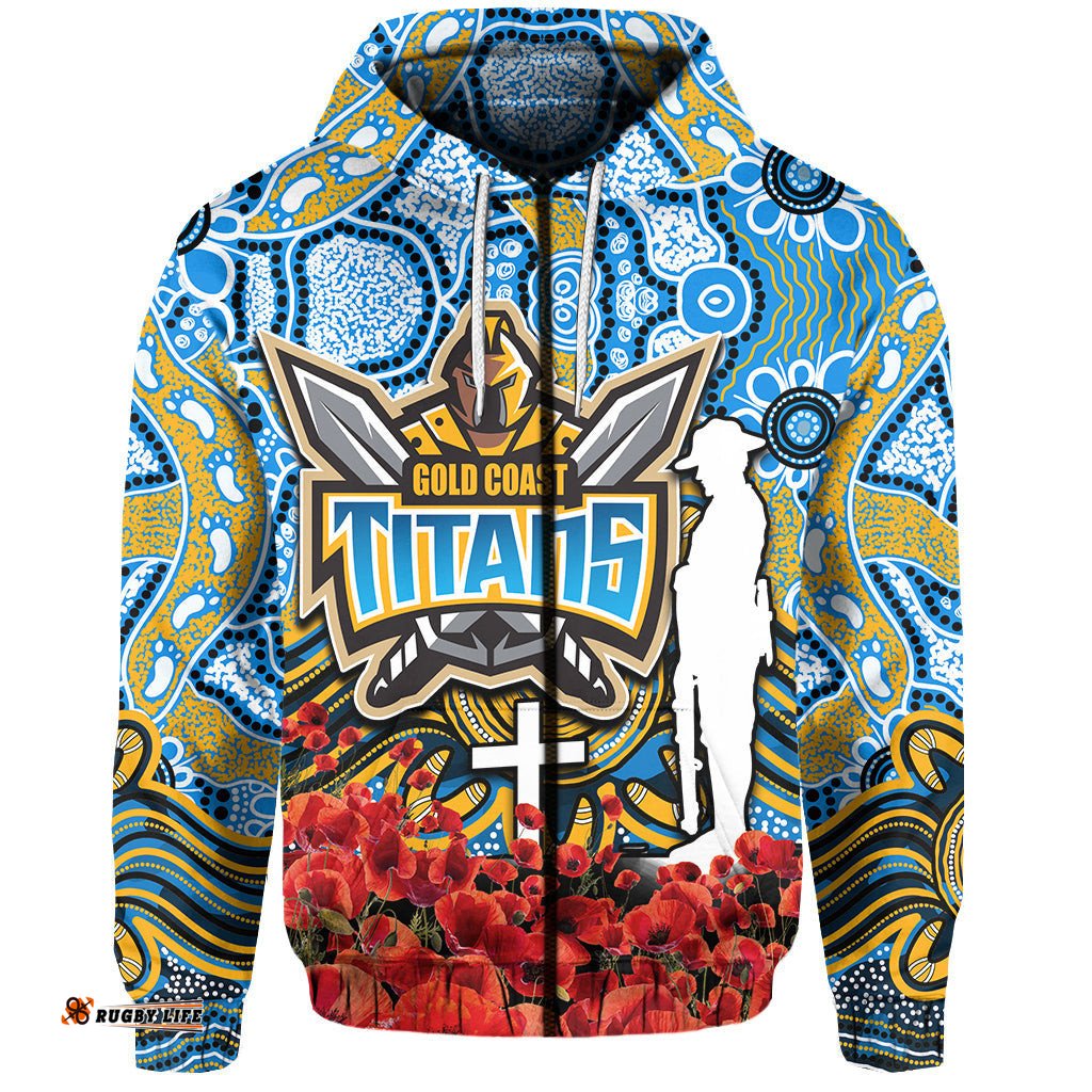 titans zip hoodie anzac day poppy flowers with aboriginal