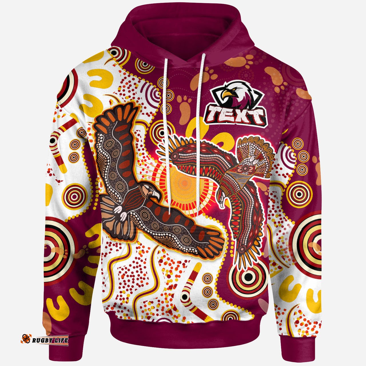 sea eagles aboriginal rugby hoodie double sea eagles with tribal sun and footprints