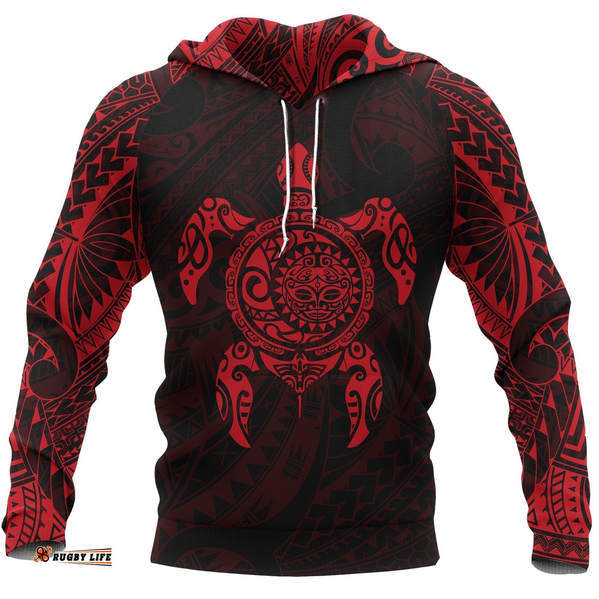 Turtle Maori Tattoo All Over Hoodie Red