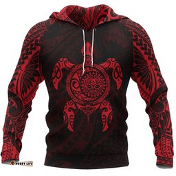 Turtle Maori Tattoo All Over Hoodie Red