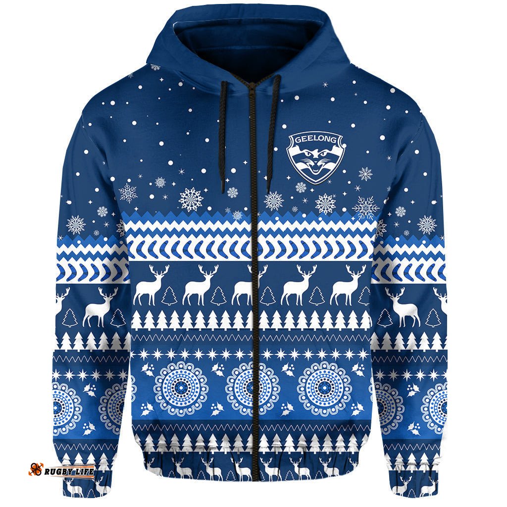 cats christmas zip hoodie indigenous geelong football