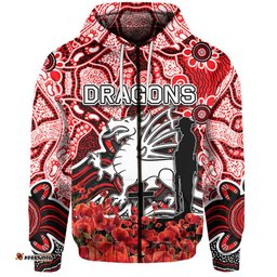 st george dragons zip hoodie anzac day poppy flowers with aboriginal