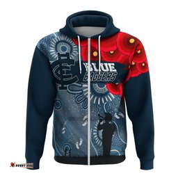 custom personalised carlton blue baggers indigenous anzac day zip hoodie we will remember