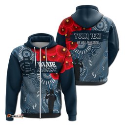 custom personalised carlton blue baggers indigenous anzac day zip hoodie we will remember