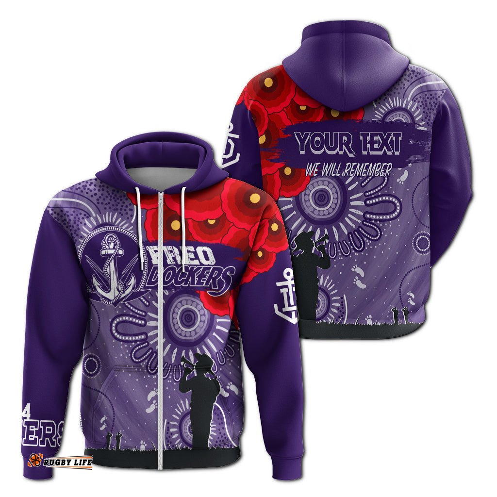 custom personalised freo dockers indigenous anzac day zip hoodie we will remember