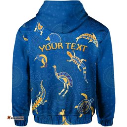custom personalised aboriginal art zip hoodie animals australia version blue