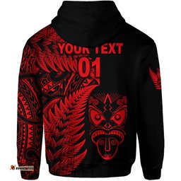 custom personalised new zealand haka rugby maori hoodie silver fern vibes red