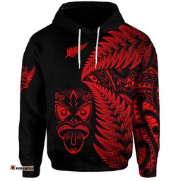 custom personalised new zealand haka rugby maori hoodie silver fern vibes red