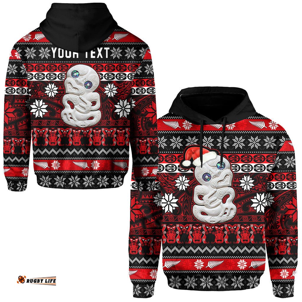 custom personalised new zealand hei tiki christmas hoodie maori meri kirihimete