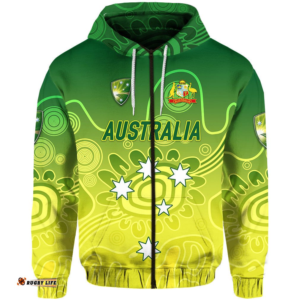 custom personalised australia men cricket team zip hoodie indigenous style