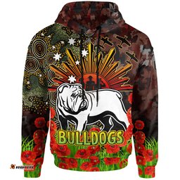 bulldogs rugby hoodie anzac bulldogs with remembrance poppy and indigenous patterns hoodie