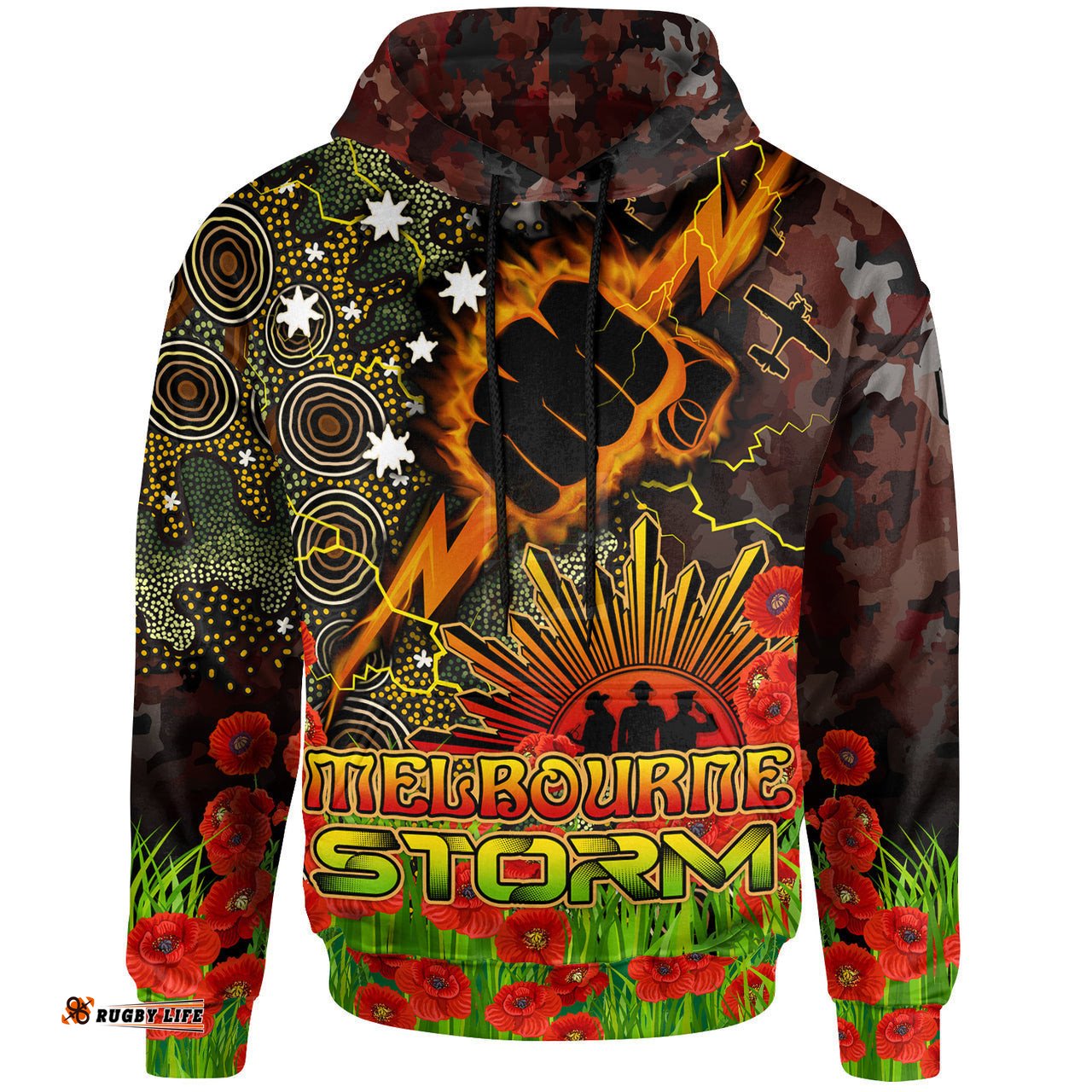 storm rugby hoodie custom anzac storm with remembrance poppy and indigenous patterns hoodie