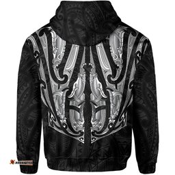 Maori Ta Moko Zip Hoodie New Zealand White