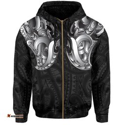 Maori Ta Moko Zip Hoodie New Zealand White