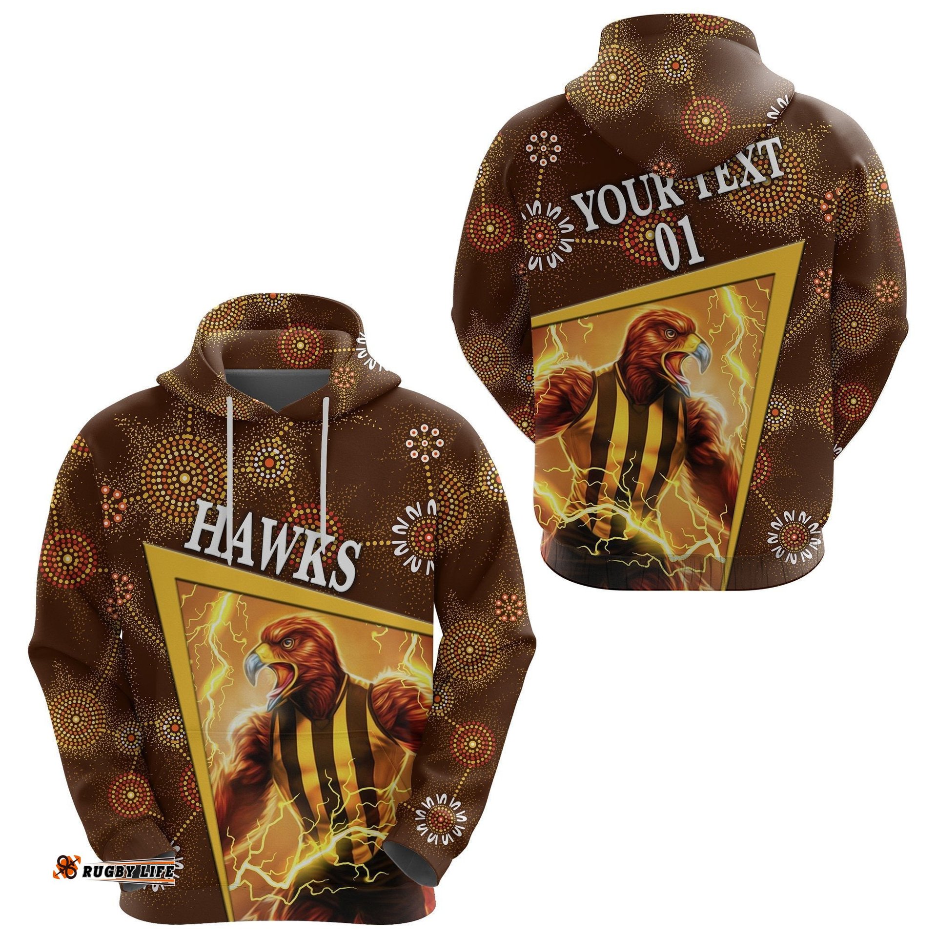 Custom Personalised Hawthorn Hoodie Hawks Indigenous Limited Edition NO.1, Custom Text And Number