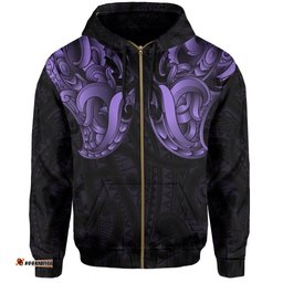 Maori Ta Moko Zip Hoodie New Zealand Pastel Purple