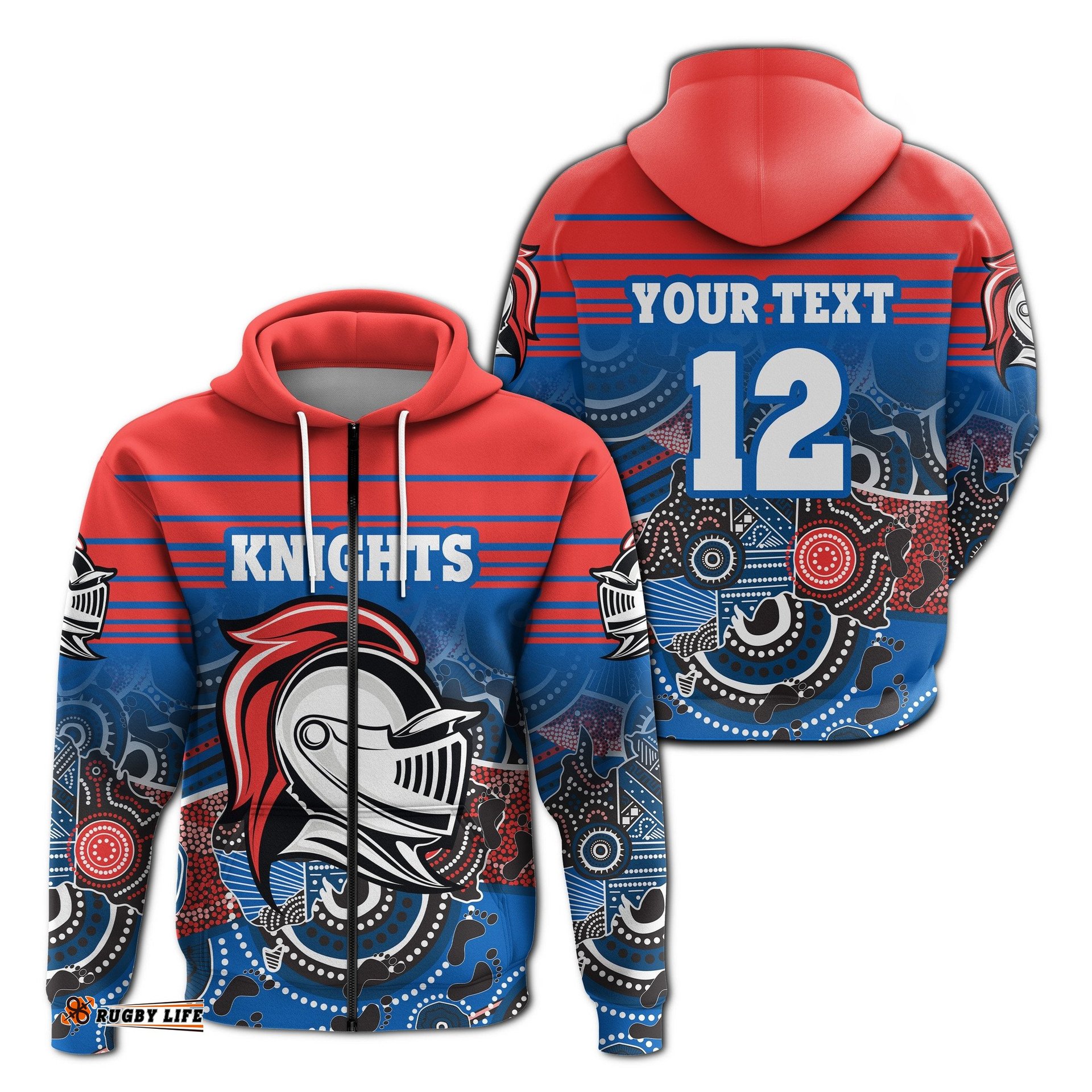 Custom Personalised Knights Zip Hoodie Aboriginal Horizontal Style 03