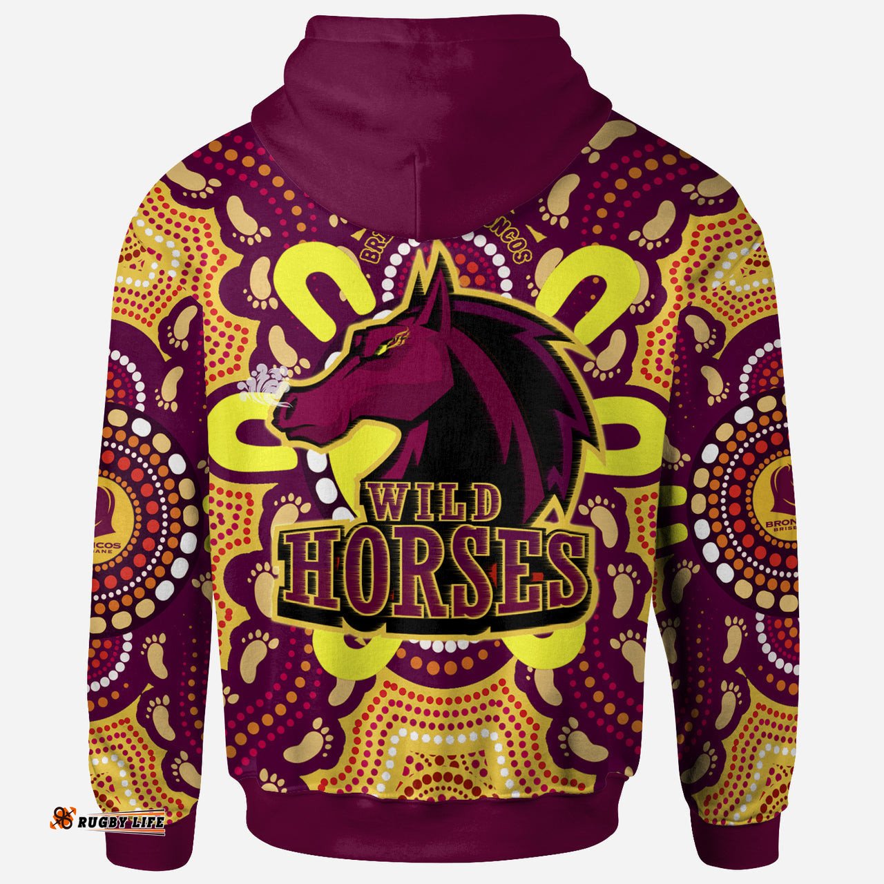 broncos rugby new indigenous custom hoodie wild horses broncos with aboriginal sun and footprint