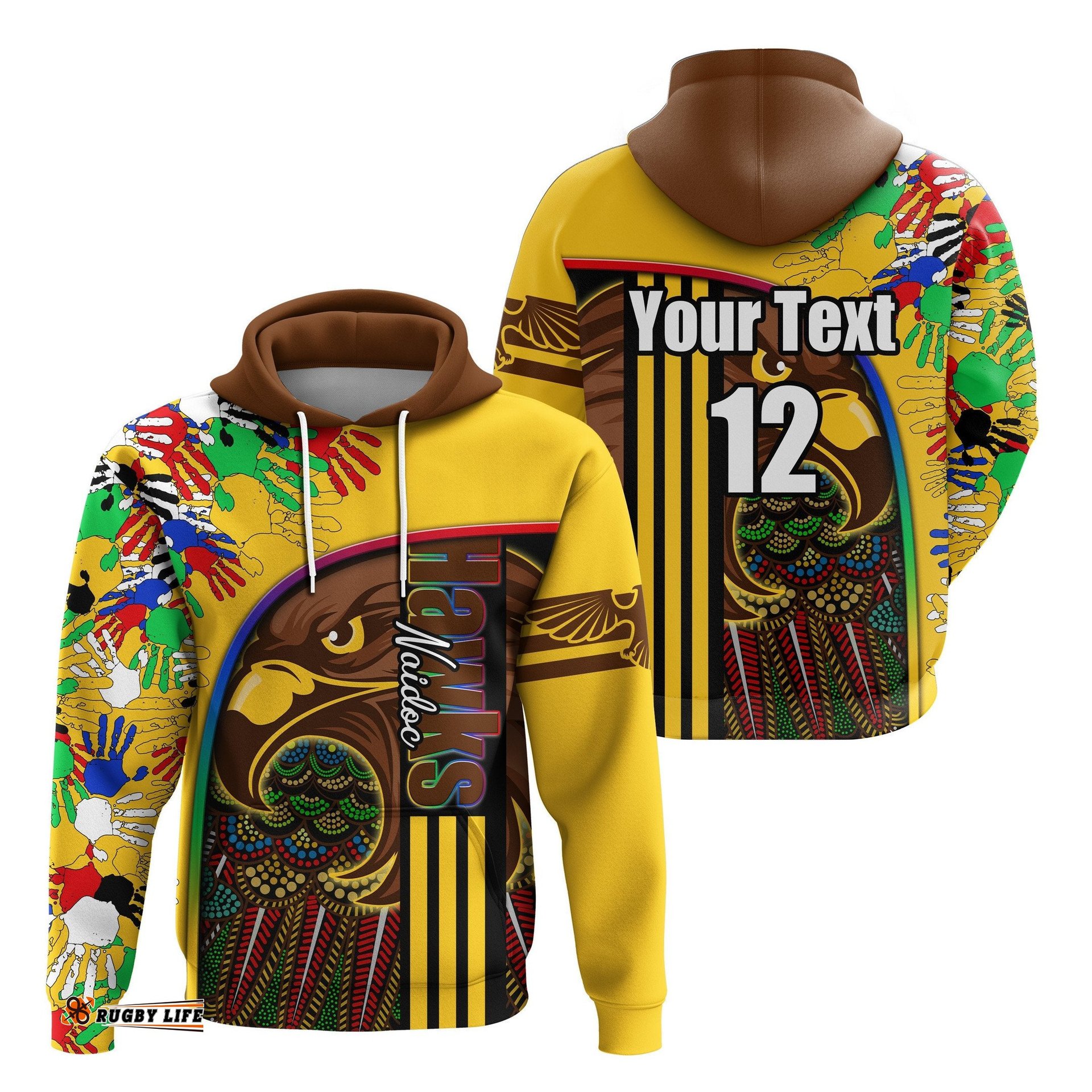 Custom Personalised Pride Hawks Hoodie Hawthorn NAIDOC Week Aboriginal Version Special
