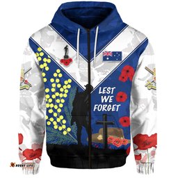 Custom Personalised Australian ANZAC Day Zip Hoodie Lest We Forget Style Blue