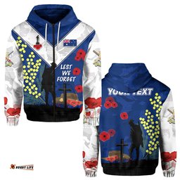 Custom Personalised Australian ANZAC Day Zip Hoodie Lest We Forget Style Blue