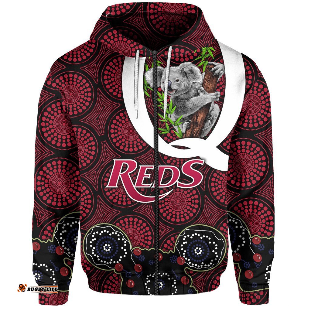 Queensland Zip Up Hoodie Reds Rugby Koala
