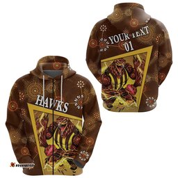 Custom Personalised Hawthorn Zip Hoodie Hawks Indigenous Limited Edition NO.2, Custom Text And Number