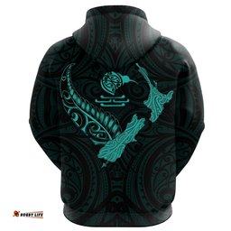 New Zealand Heart Hoodie Map Kiwi Mix Silver Fern Turquoise