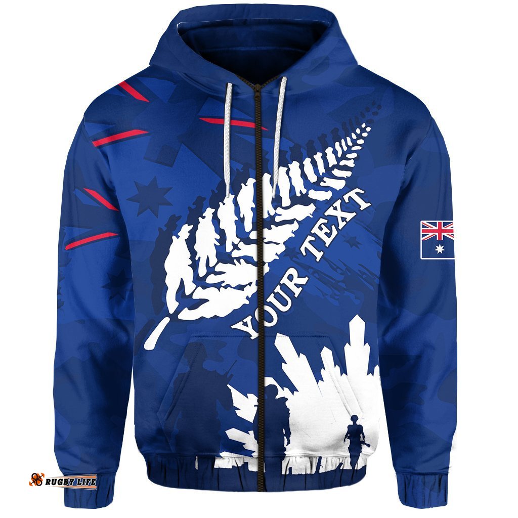 Custom Personalised Australian ANZAC Day Zip Hoodie Camouflage Mix Fern New Zealand