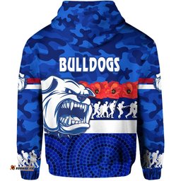 Custom Personalised Western Bulldogs Zip Hoodie ANZAC Day Poppy Flower