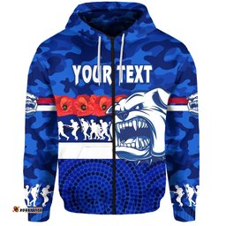 Custom Personalised Western Bulldogs Zip Hoodie ANZAC Day Poppy Flower