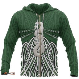 Maori Moko Tattoo Zip Hoodie, Manaia Pounamu Full Zip Hoodie