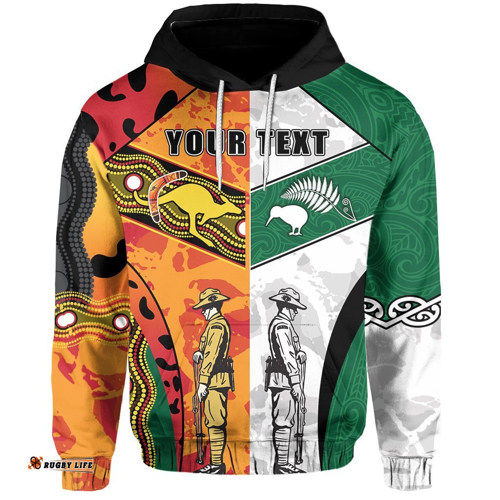 Custom Personalised Australian and New Zealand ANZAC Hoodie Camouflage Indigenous