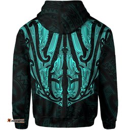 Maori Ta Moko Zip Hoodie New Zealand Turquoise