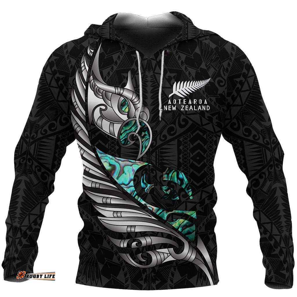 New Zealand Hoodie Manaia Paua Fern Wing White