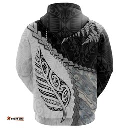 Paua Shell Maori Silver Fern Zip Hoodie White