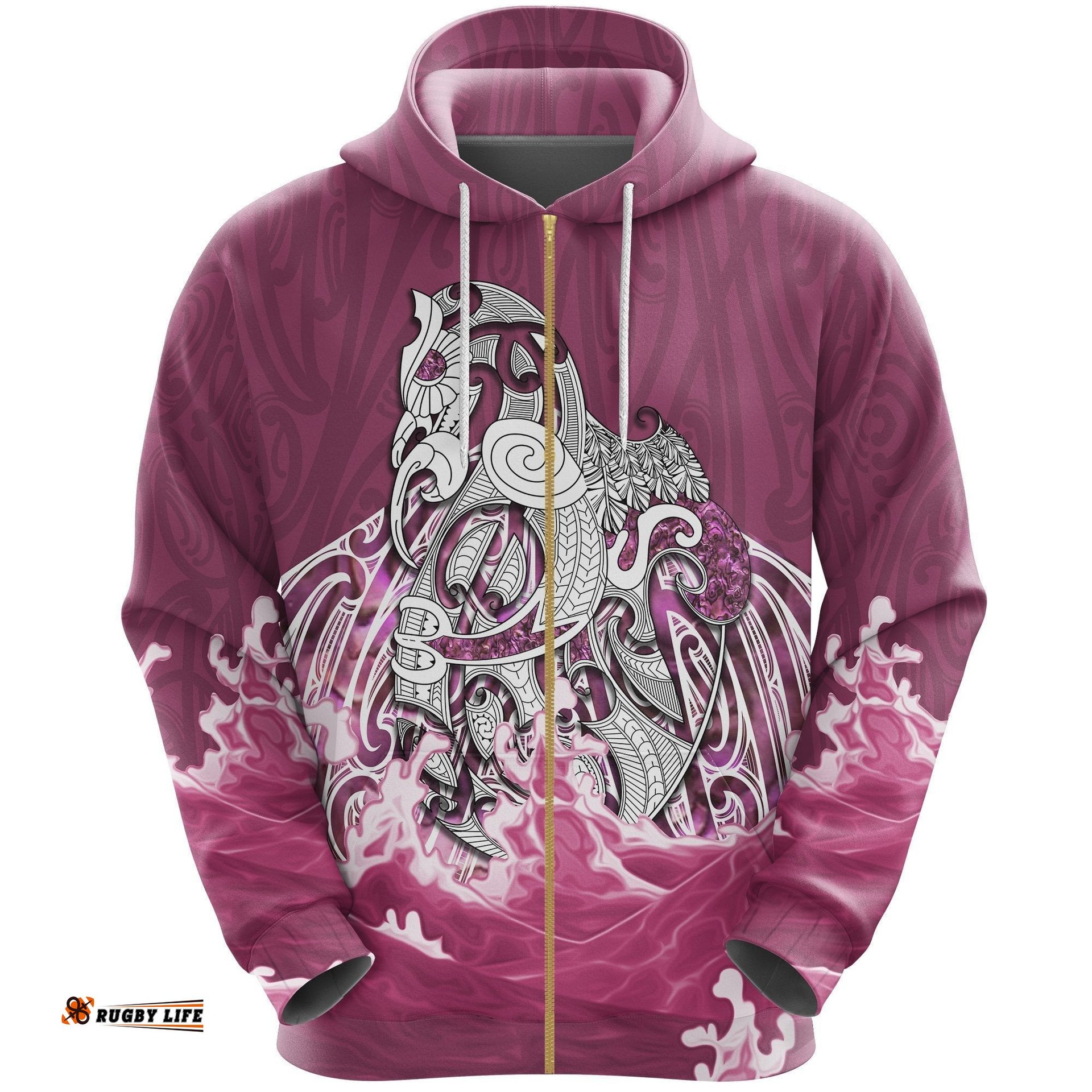 Maori Manaia The Blue Sea Zip Hoodie, Pink