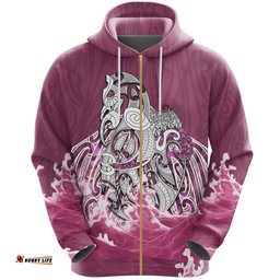 Maori Manaia The Blue Sea Zip Hoodie, Pink