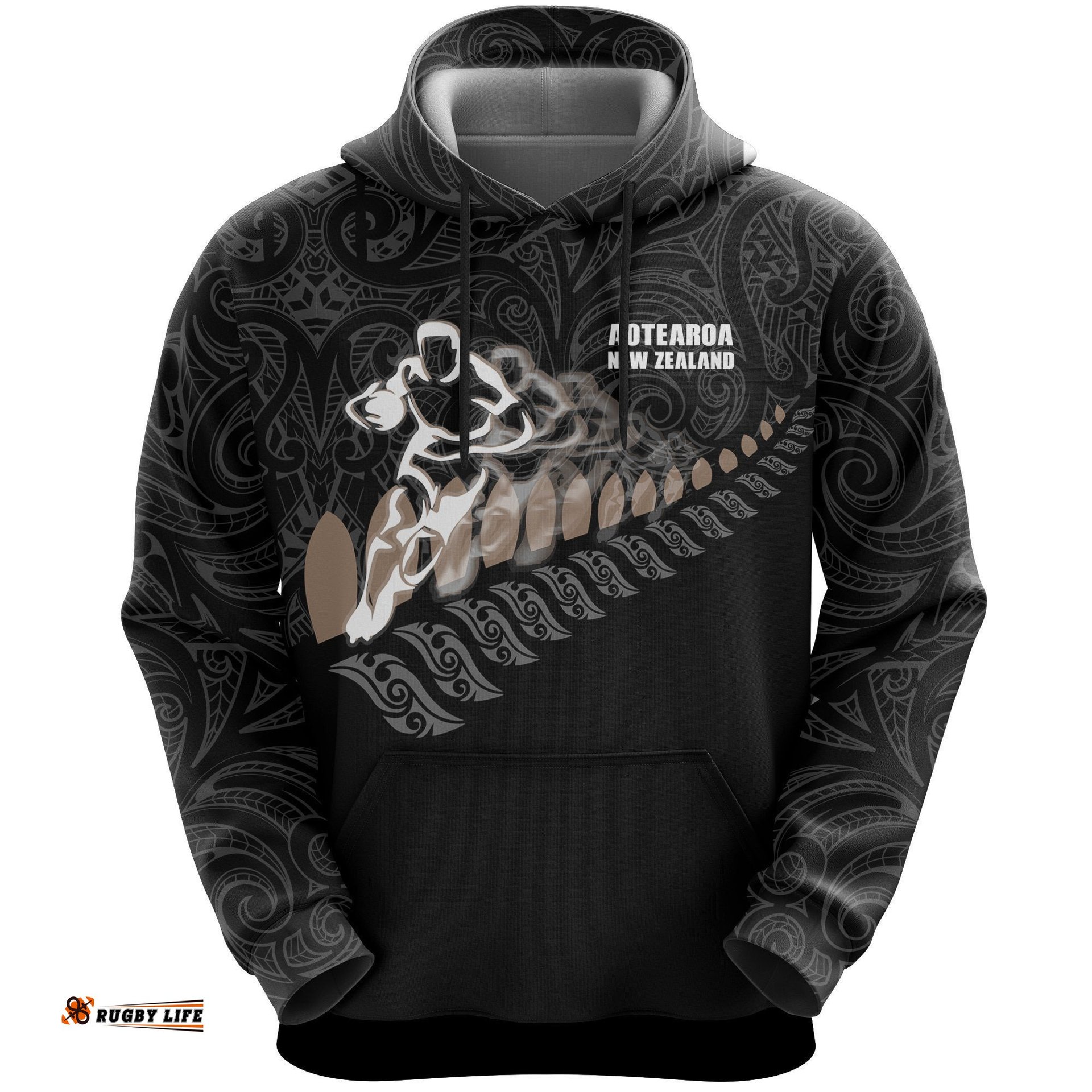 New Zealand Hoodie Rugby Player Running