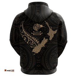 New Zealand Heart Zip Hoodie Map Kiwi Mix Silver Fern Gold