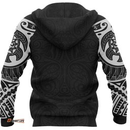 New Zealand Zip Up Hoodie, Maori Taumutu Tattoo Pullover Hoodie