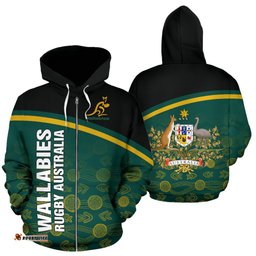 Australia Rugby Hoodie Zip Up Curve Style